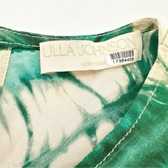 Ulla Johnson Ines Acacia Green Puff Sleeve Printed Silk Midi Dress Size 0 - Picture 10 of 12